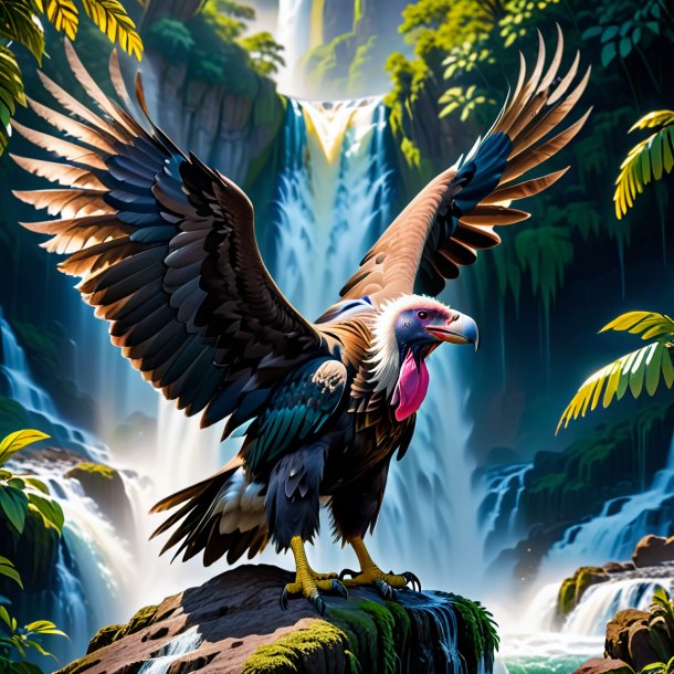 Picture of a crying of a vulture in the waterfall