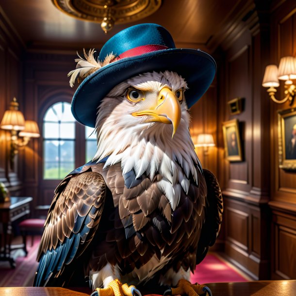 Image d'un aigle dans un chapeau dans la maison