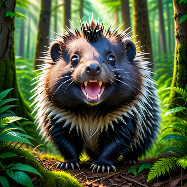 Photo of a smiling of a porcupine in the forest