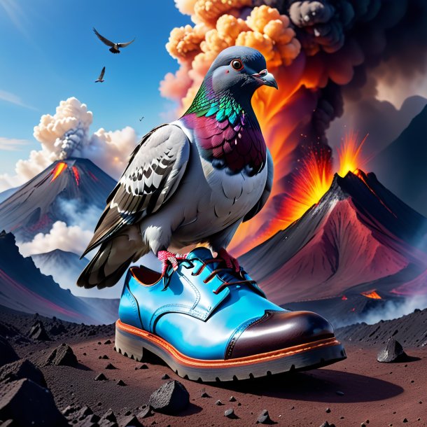 Picture of a pigeon in a shoes in the volcano