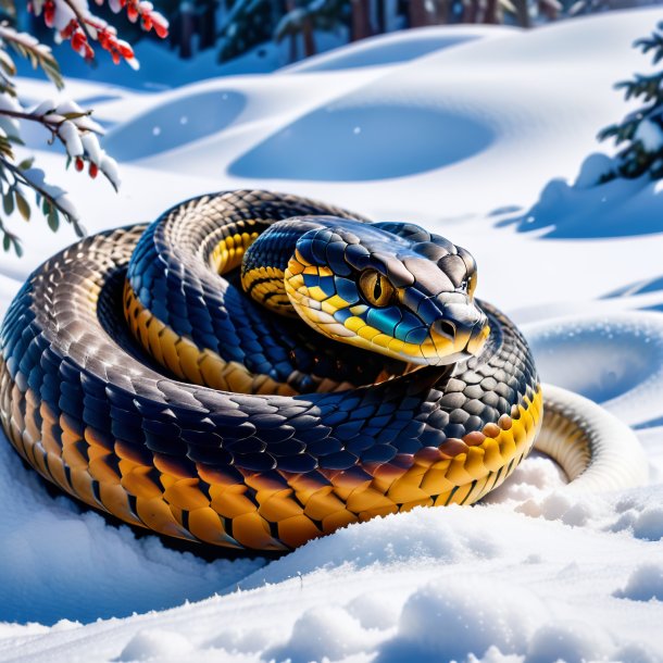 Photo of a sleeping of a cobra in the snow