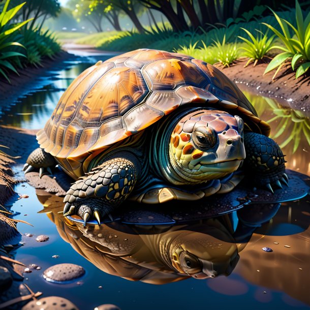 Image of a sleeping of a tortoise in the puddle