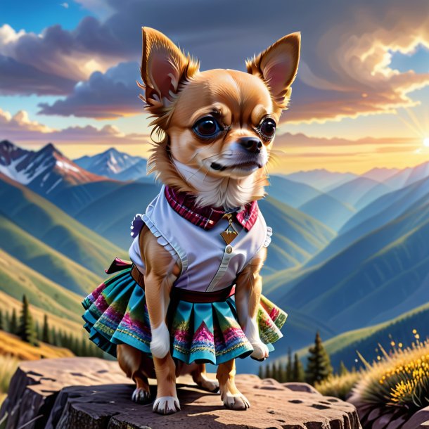 Drawing of a chihuahua in a skirt in the mountains