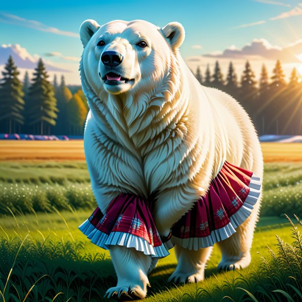 Ilustración de un oso polar en una falda en el campo