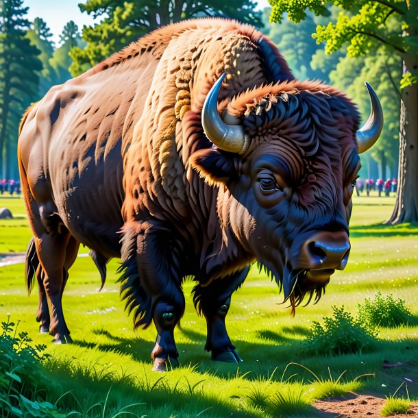 Image of a eating of a bison in the park