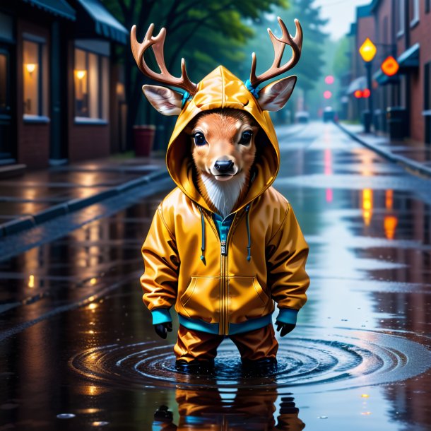 Picture of a deer in a hoodie in the puddle