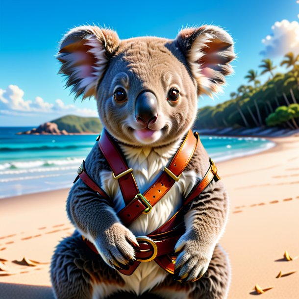 Dibujo de un koala en el cinturón en la playa