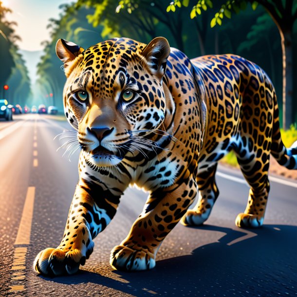 Image of a jaguar in a gloves on the road