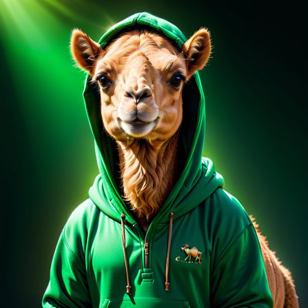 Image of a camel in a green hoodie