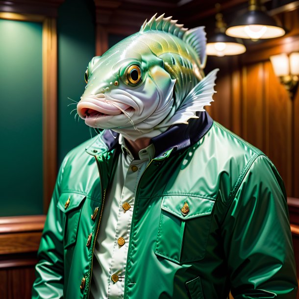 Picture of a haddock in a green jacket