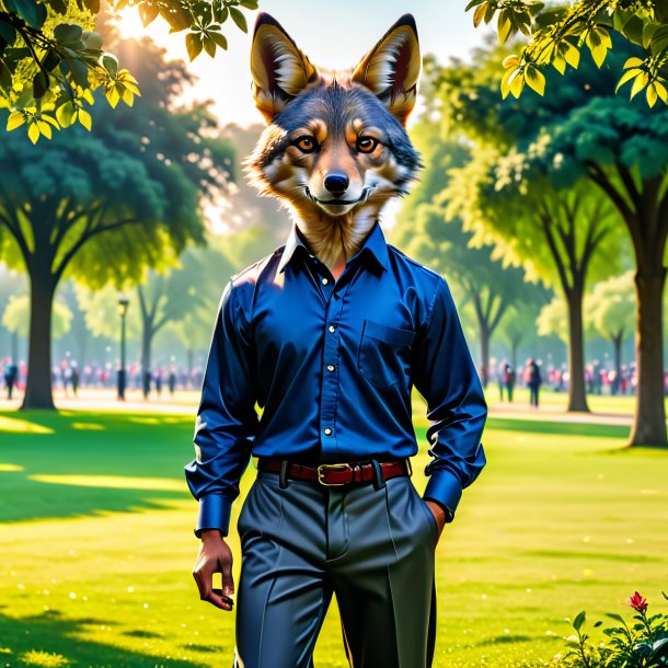 Picture of a jackal in a trousers in the park