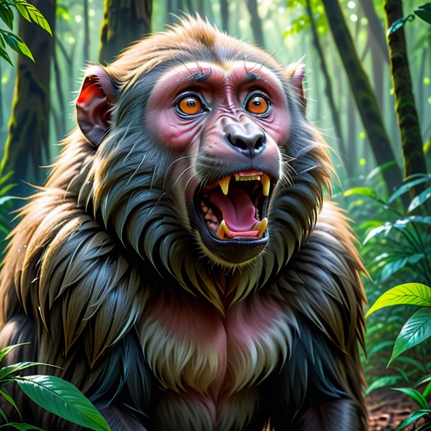 Pic of a crying of a baboon in the forest