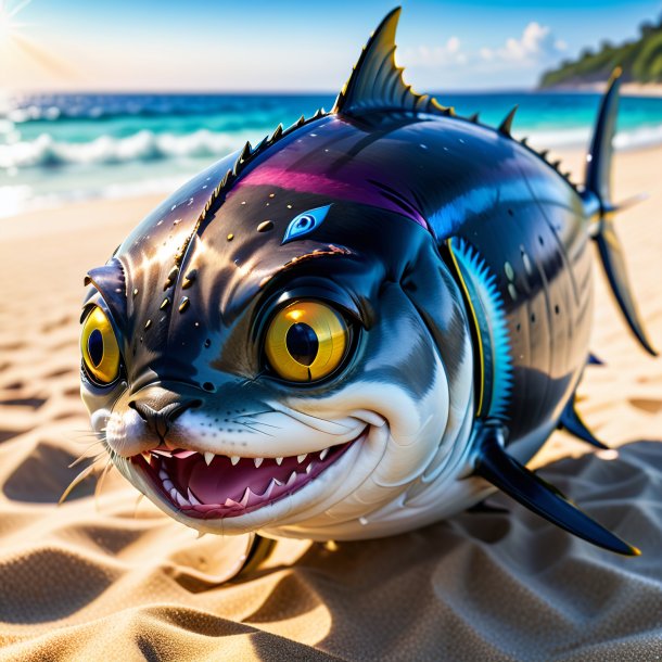 Image of a smiling of a tuna on the beach