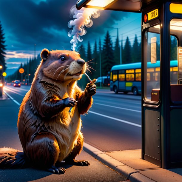 Pic of a smoking of a beaver on the bus stop