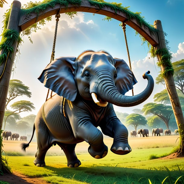 Image of a swinging on a swing of a elephant on the field