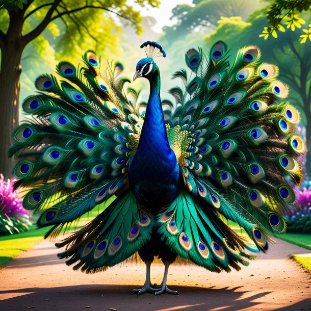 Photo of a dancing of a peacock in the park