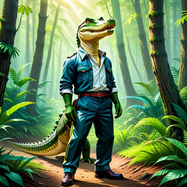 Illustration of a crocodile in a trousers in the forest