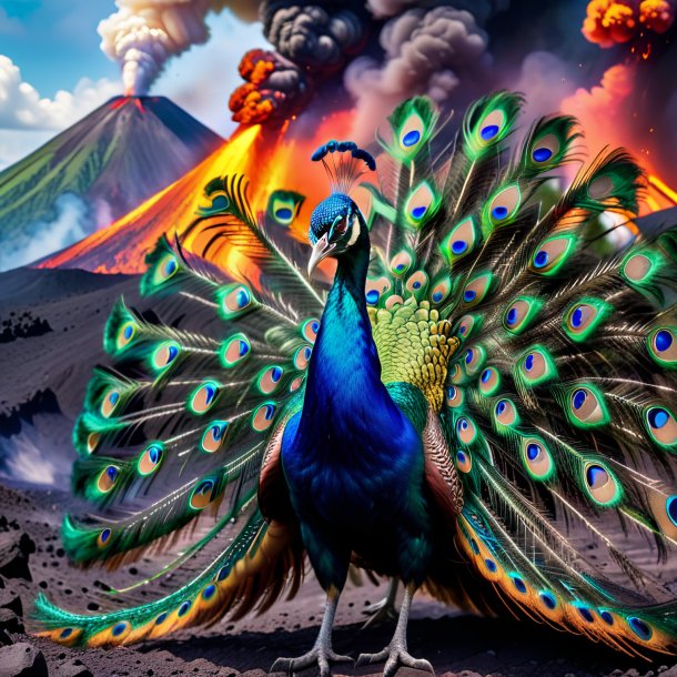 Photo of a playing of a peacock in the volcano