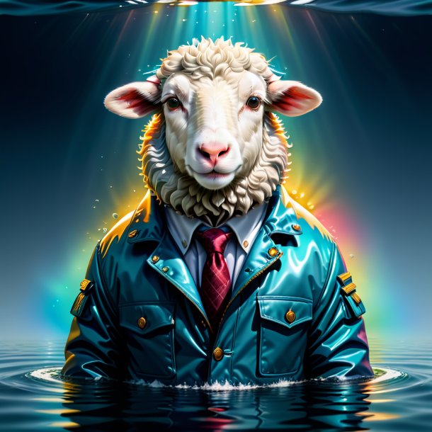 Illustration of a sheep in a jacket in the water