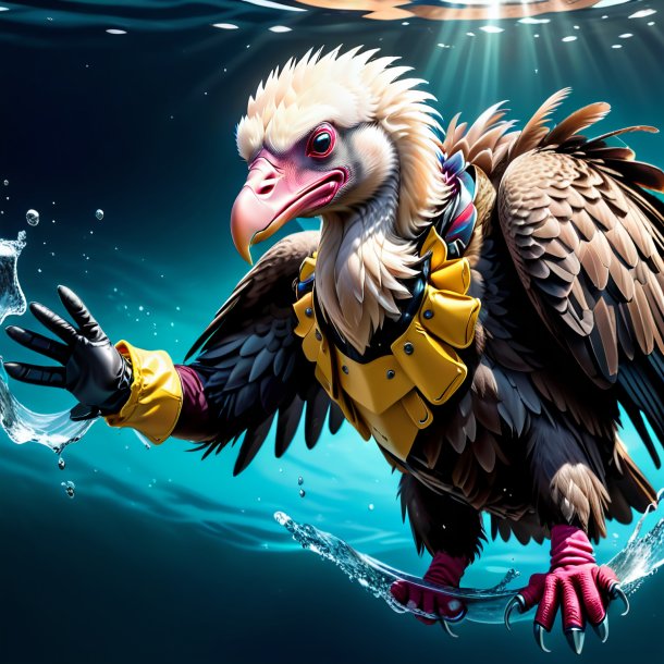 Drawing of a vulture in a gloves in the water