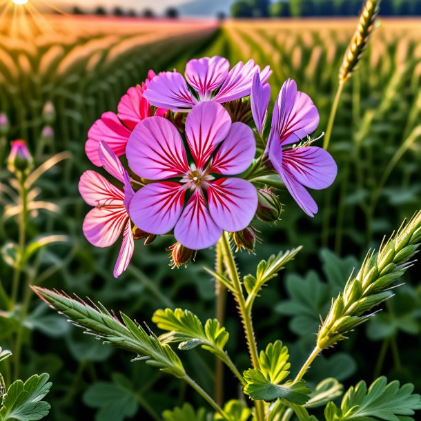 "photography of a wheat geranium, rose"