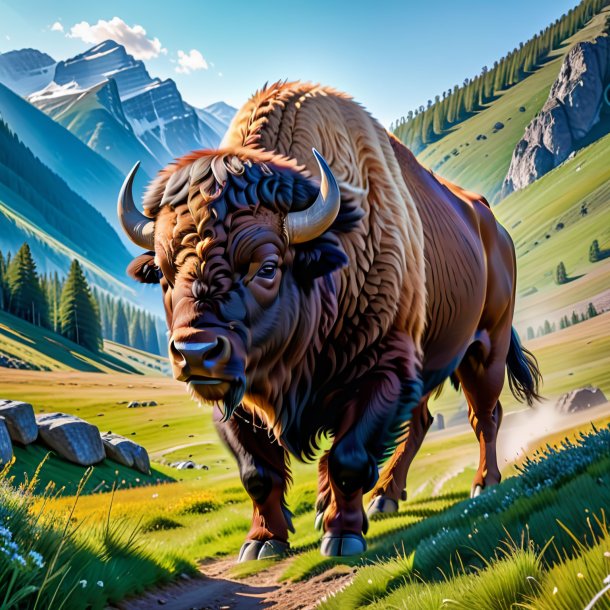 Pic d'un jeu de bison dans les montagnes