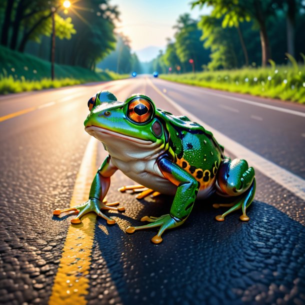 Picture of a playing of a frog on the road