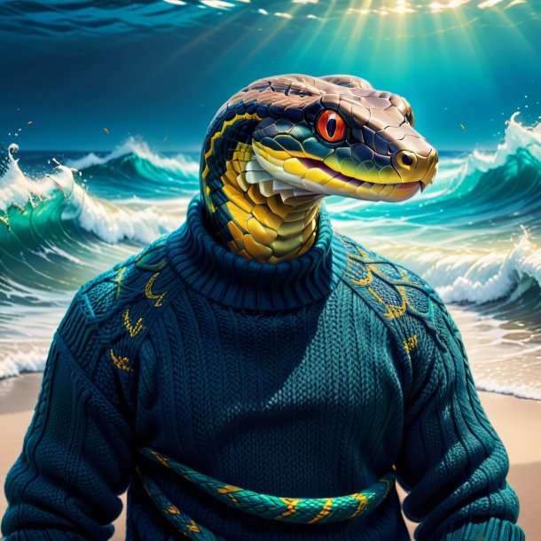 Illustration of a snake in a sweater in the sea