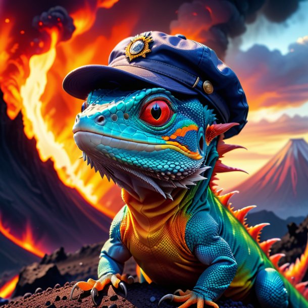 Image of a lizard in a cap in the volcano