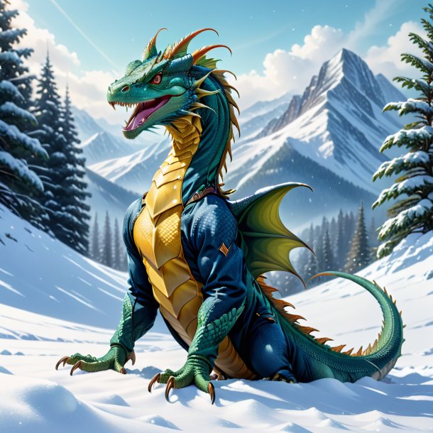 Drawing of a basilisk in a jeans in the snow