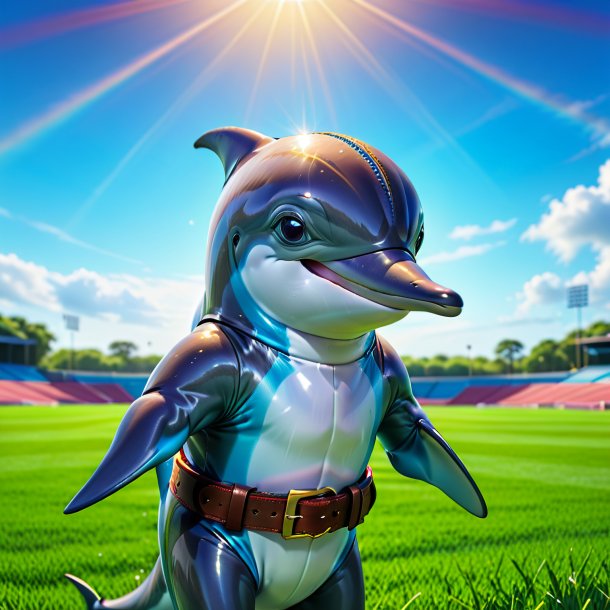 Image of a dolphin in a belt on the field