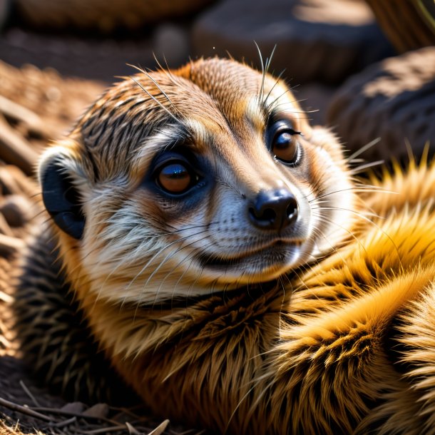 Image of a sleeping of a meerkat in the park