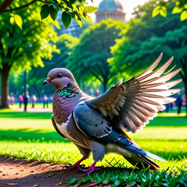 Pic d'une colère d'une colombe dans le parc