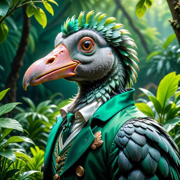 Foto de un dodo con un abrigo verde