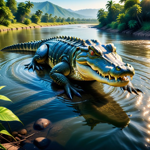 Pic of a crocodile in a jeans in the river