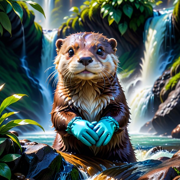 Pic of a otter in a gloves in the waterfall