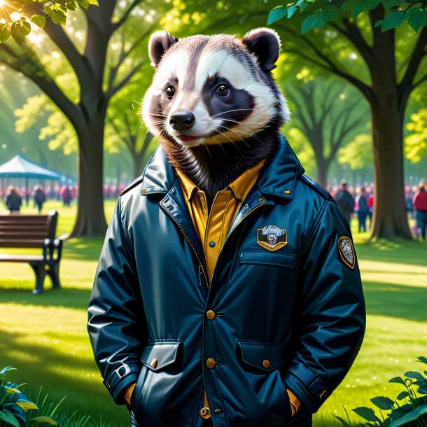 Illustration of a badger in a jacket in the park