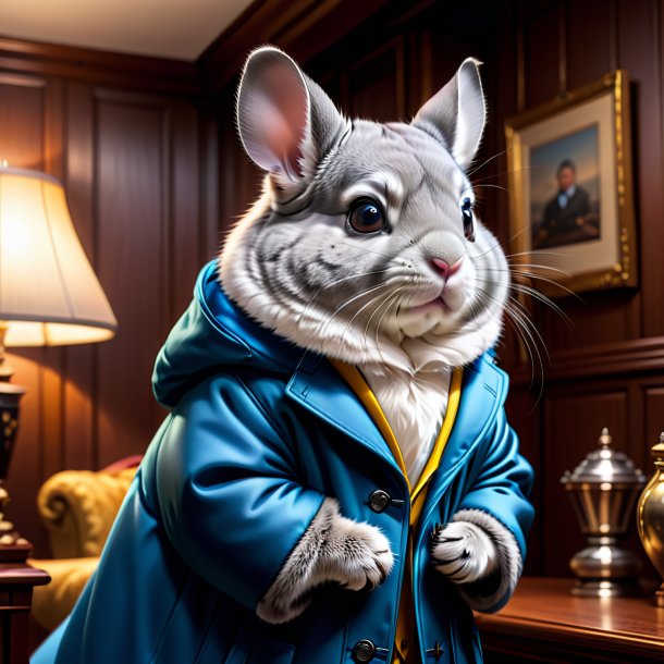 Illustration of a chinchillas in a coat in the house