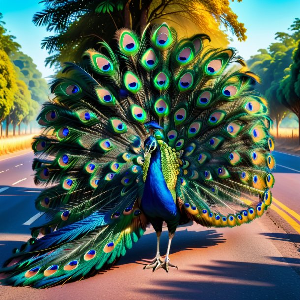 Pic of a sleeping of a peacock on the road