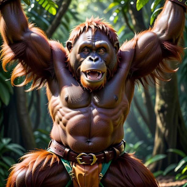 Pic of a orangutan in a brown belt