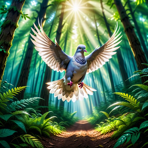 Image of a jumping of a dove in the forest