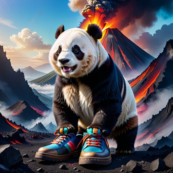 Photo of a giant panda in a shoes in the volcano