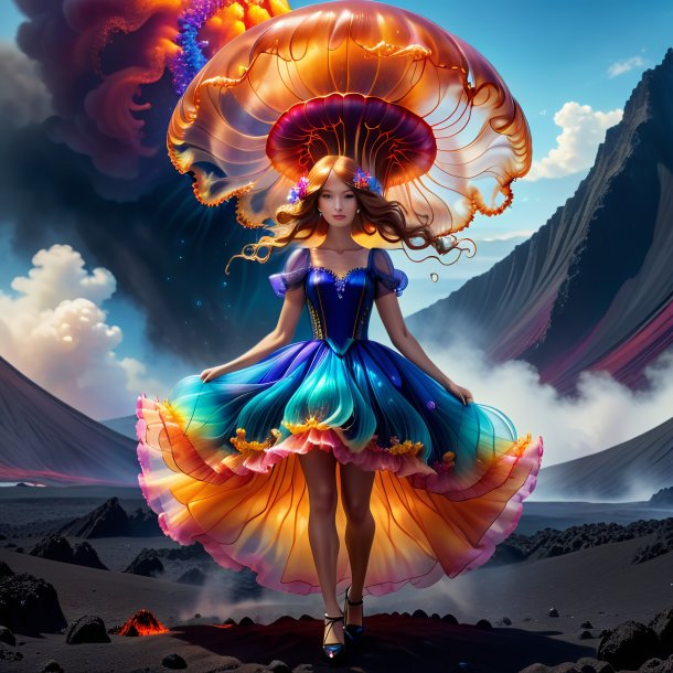 Image of a jellyfish in a dress in the volcano