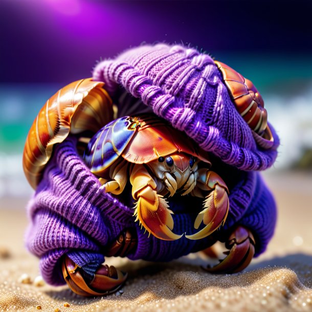 Pic of a hermit crab in a purple sweater