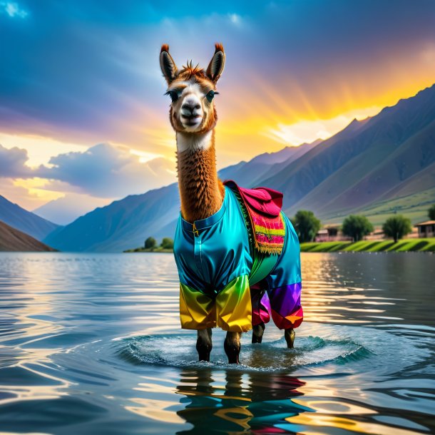 Pic of a llama in a trousers in the water