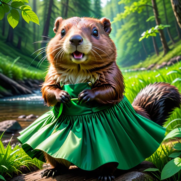 Pic of a beaver in a green skirt