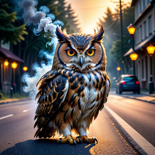 Picture of a smoking of a owl on the road