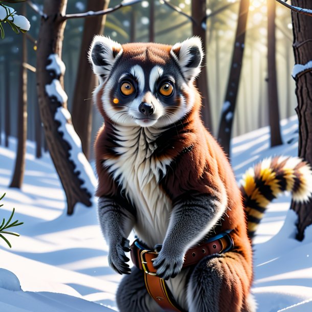 Illustration of a lemur in a belt in the snow