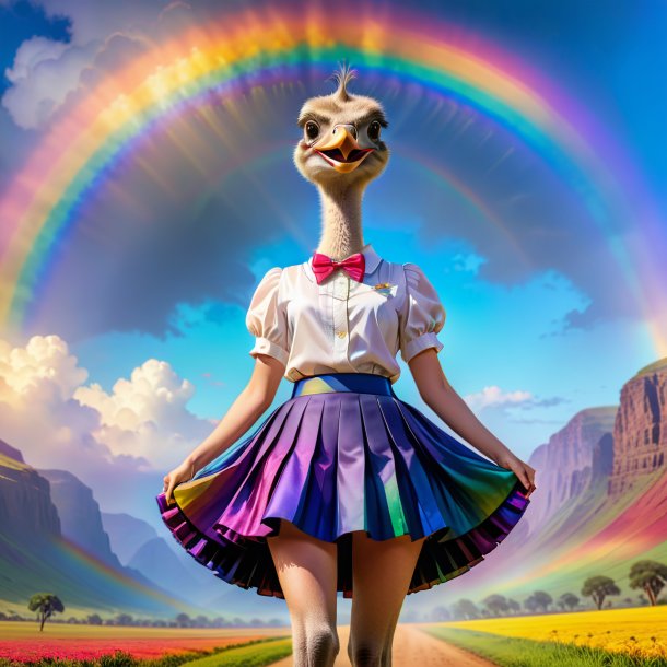 Picture of a ostrich in a skirt on the rainbow