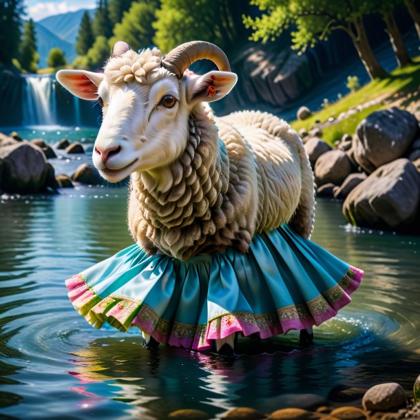 Photo of a sheep in a skirt in the water